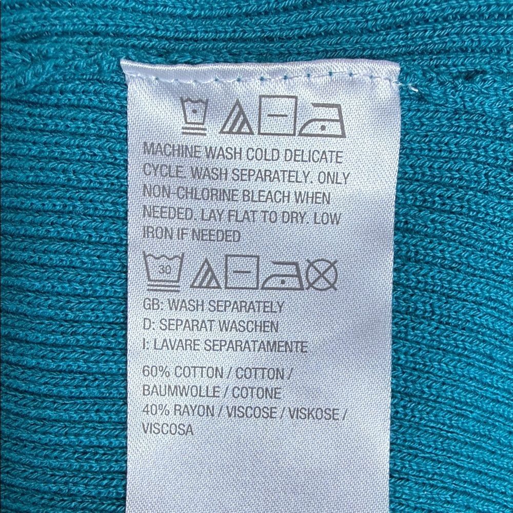 Belle by Kim Gravel Teal Sweater with Pink and Orange Accents, NWOT - Medium - Picture 7 of 10